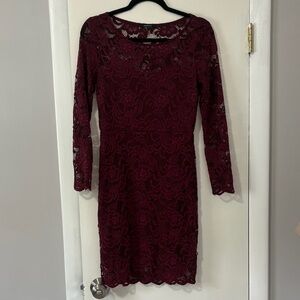 Moda International Deep Red Lace Long Sleeve Dress